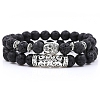 2Pcs 2 Style Natural Lava Rock Stretch Bracelets Set with Alloy Buddha Head MATO-PW0001-074H-1
