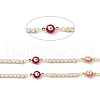 Brass Enamel Evil Eye Link Chains with Cubic Zirconia CHS-P016-36G-01-2
