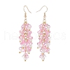 5 Pairs 5 Color Trumpet Flower Glass & Imitation Pearl Beaded Dangle Earrings EJEW-JE05100-4