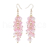 5 Pairs 5 Color Trumpet Flower Glass & Imitation Pearl Beaded Dangle Earrings EJEW-JE05100-4