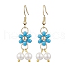 Shell Pearl Beads & Glass Seed Dangle Earrings EJEW-MZ00310-01-2
