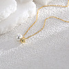 Brass Micro Pave Clear Cubic Zirconia with Round Shell Pearl Beaded Pendant Necklaces FS-WG09154-07-1