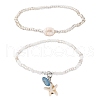 2 Styles Summer Natural Pearl & Round Glass Seed Beaded Stretch Anklets AJEW-AN00670-03-2