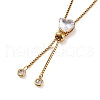 304 Stainless Steel Crystal Rhinestone Heart Box Chain Lariat Necklaces for Women NJEW-B131-03G-5