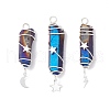 3Pcs 3 Styles Electroplated Natural Quartz Crystal Pointed Copper Wire Wrapped Pendants PALLOY-JF03767-03-1