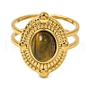 Oval Natural Tiger Eye Finger Rings RJEW-Q822-51G-01-2
