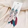 Flower & Feather Alloy Chandelier Earrings EJEW-G426-04AS-1