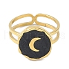 Ion Plating(IP) 304 Stainless Steel Enamel Flat Round with Moon Finger Rings RJEW-L107-065G-02-2