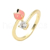 Flower Brass Micro Pave Cubic Zirconia Cuff Rings RJEW-A069-02A-G-4