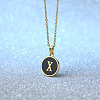 Alloy Black Enamel Flat Round with Letter Pendant Necklaces for Women WG4B845-24-1
