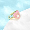 Pink Color Enamel Heart with Eye Open Cuff Ring RJEW-F135-08G-3