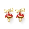 Mushroom with Bowknot Brass Enamel Dangle Stud Earrings EJEW-F895-25B-G-4