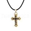 Cross Glass Sead Beaded Pendant Necklaces NJEW-MZ00093-01-2
