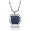 304 Stainless Steel Pave Natural Lapis Lazuli Square Pendant Necklaces FS-WG8D101-03-1