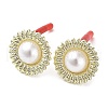 Rack Plating Alloy Flower Stud Earrings with ABS Pearl Beaded and 304 Stainless Steel Pin EJEW-B030-04G-1