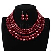 Plastic Pearl Round Beaded Multilayer Necklaces & Dangle Earrings Sets FS-WGEBA88-05-1