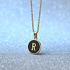Alloy Black Enamel Disc with Initial Pendant Necklaces for Women WGEDF6F-18-1