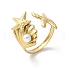 Starfish & Shell 304 Stainless Steel Cuff Rings RJEW-S621-08G-2
