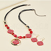 Rhombus with Tartan Pattern Acrylic Pendant Necklaces & Dangle Earrings Sets FS-WG95887-01-4