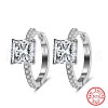 925 Sterling Silver Cubic Zirconia Square Hoop Earrings EJEW-L294-012P-1