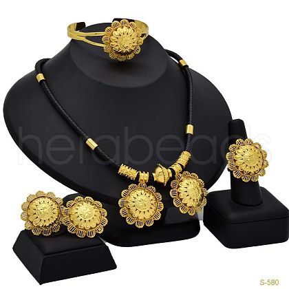 Flower Alloy Pendant Necklace & Stud Earring & Ring & Bangle FS-WG5023A-01-1
