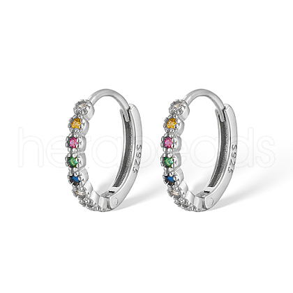 Anti-Tarnish Rhodium Plated 925 Sterling Silver Micro Pave Colorful Cubic Zirconia Hoop Earrings IY5335-2-1