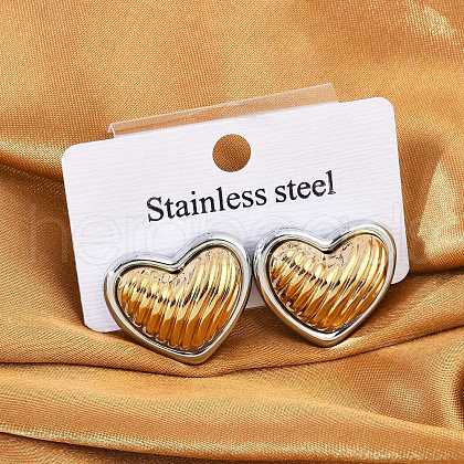 304 Stainless Steel Two Tone Heart Stud Earrings EJEW-M073-09PG-02-1