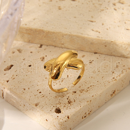 Ocean Themes 304 Stainless Steel Open Cuff Rings for Women RJEW-K293-02D-G-1