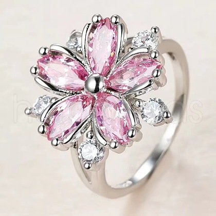 Plum Blossom Brass Pave Cubic Zirconia Finger Rings for Women FS-WG857C0-01-1