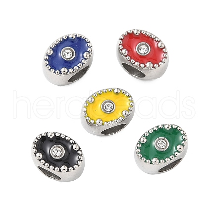 304 Stainless Steel Enamel with Rhinestone European Beads STAS-Z130-07P-1
