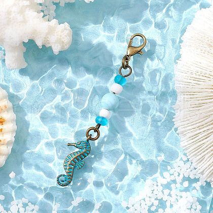 Ocean Theme Alloy Charm & Glass Beads Pendant Decorations HJEW-JM03158-04-1