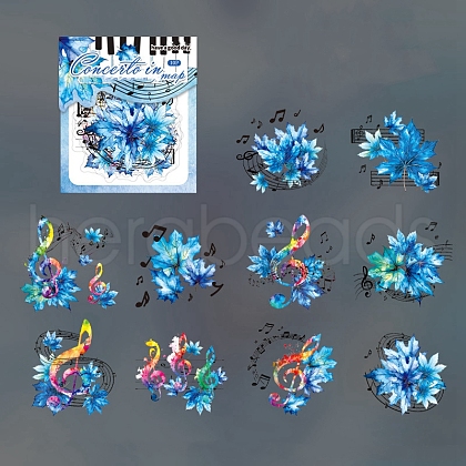 10Pcs Iridescent Musical Not Leaf PET Waterproof Self Adhesive Stickers PW-WG48407-02-1