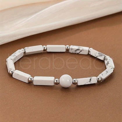 Natural Howlite Beaded Stretch Bracelets for Men Women WG69117-02-1