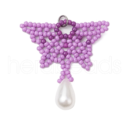 Glass Seed Beaded Butterfly Pendants PALLOY-MZ00484-03-1
