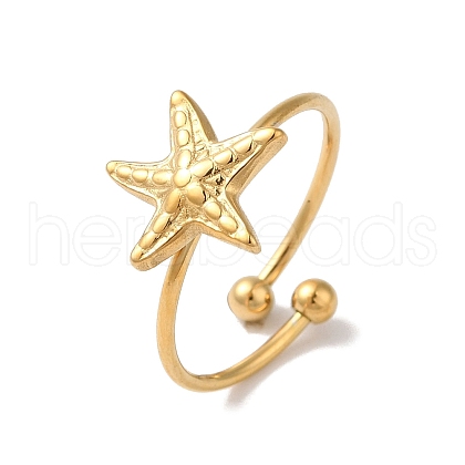 Ion Plating (IP) 304 Stainless Steel Starfish Open Cuff Rings for Women RJEW-M167-08A-G-1