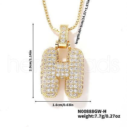 Elegant Brass Micro Pave Clear Cubic Zirconia 3D Initial Necklaces DV4415-7-1