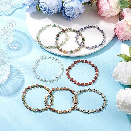 8Pcs Natural & Synthetic Gemstone Beads Stretch Bracelets for Women BJEW-JB11768-1