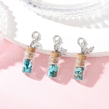 Synthetic Turquoise Chips inside Glass Wishing Bottle Pendant Decoration HJEW-JM03306-02-1