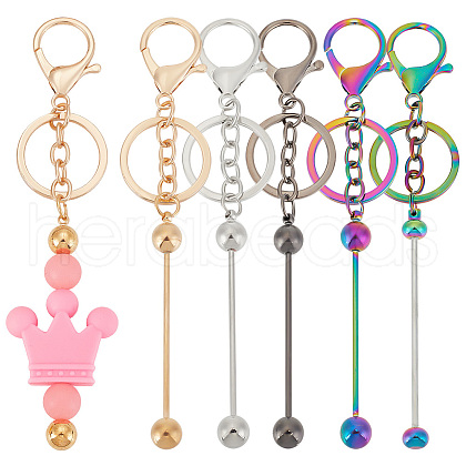   5Pcs 5 Style Metal Bar Beadable Keychain for Jewelry Making DIY Crafts KEYC-PH0001-96-1