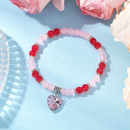 Baking Painted Imitation Jade Glass Round Beaded Charm Bracelets BJEW-JB11737-03-1