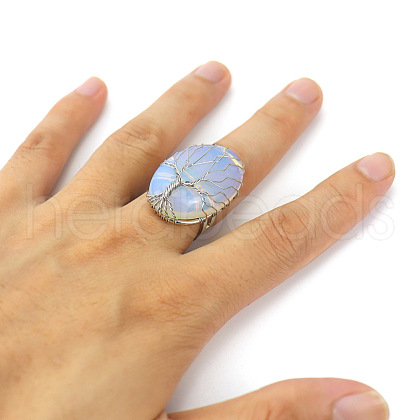 Copper Wire Wrapped Opalite with Alloy Finger Rings FS-WG01E85-01-1