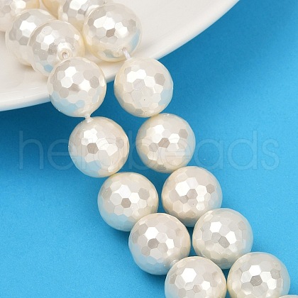 Faceted Round Shell Pearl Beads Strands BSHE-XCP0001-48B-1