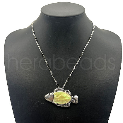 Fashionable Alloy Pave Natural Paua Shell Pendant Necklaces DT8529-3-1