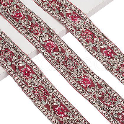 Sparkle Polyester Flower Embroidery Ribbons SRIB-WH0011-266A-1