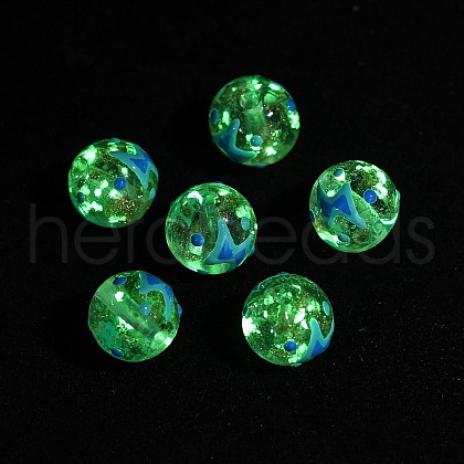 Luminous Handmade Enamel Gold Sand Glass Beads Strands LAMP-U004-08G-1