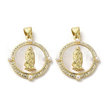 Brass Pave Shell Pendants KK-I708-16L-G-1