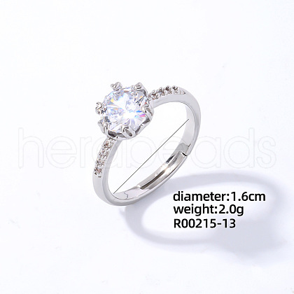 Mother's Day Rings Flat Round Platinum Brass Adjustable Ring with Cubic Zirconia EG7863-10-1
