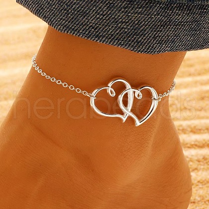Fashionable Bohemian Style Alloy Double Heart Link Anklets for Women WG497D9-14-1