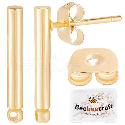 Beebeecraft 20Pcs Brass Round Bar Stud Earring Findings KK-BBC0004-93-1