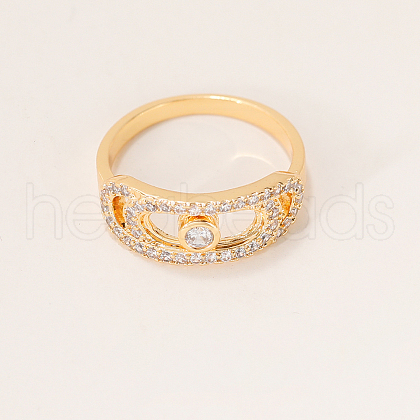 Brass Pave Cubic Zirconia Hollow Geometric Finger Rings for Women KA3713-1-1